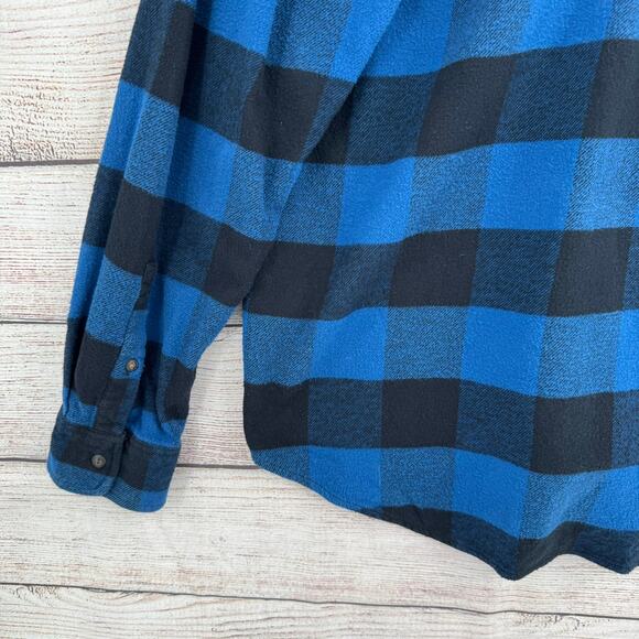 Lucky Brand Saturday Stretch Plaid Flannel Shirt Mens XL Blue Classic Fit - Picture 13 of 14